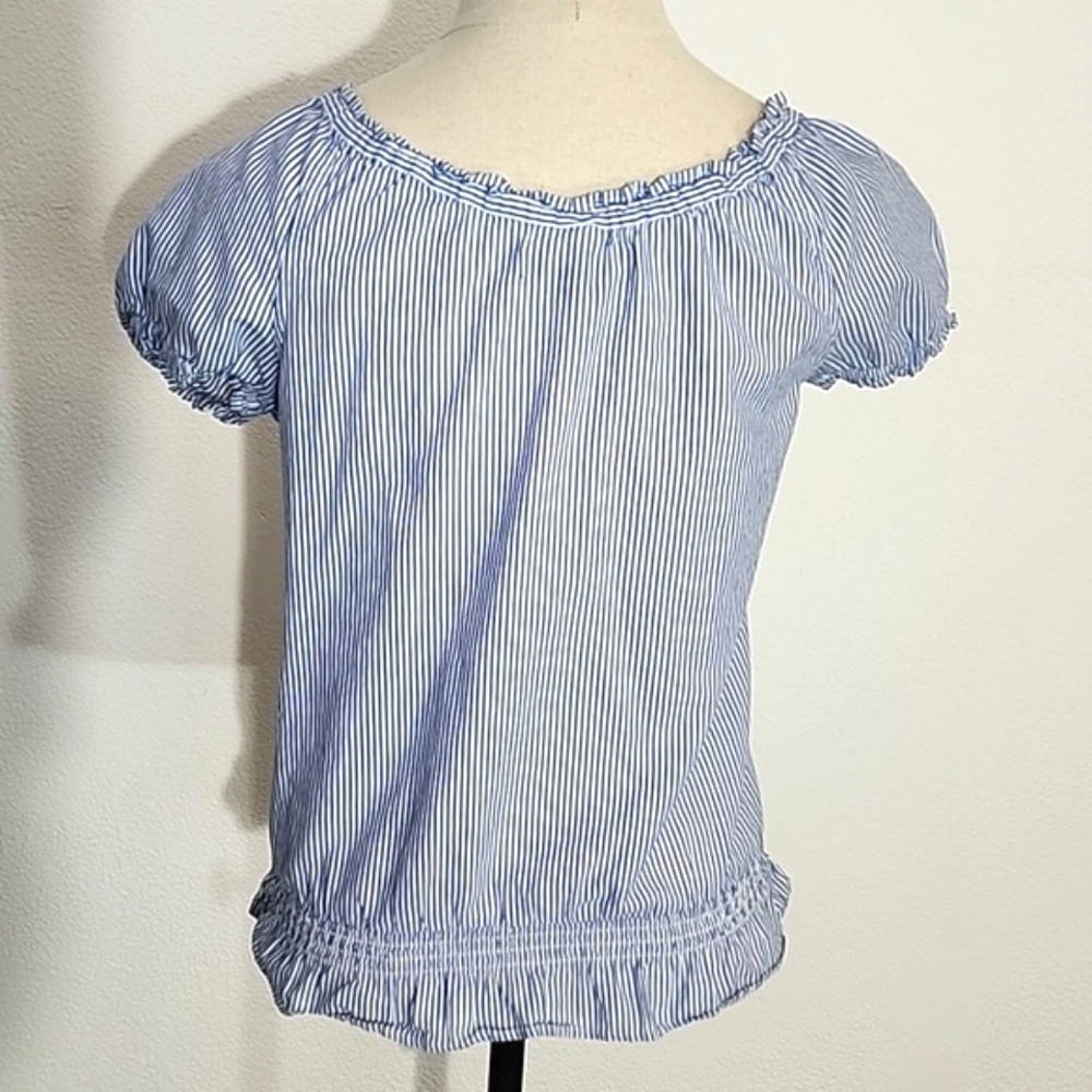 Forever 21 Blouse Y2KPeasant Ruffle Lace Partial Button Down Front Blue Size S - Picture 7 of 9